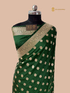 Regal Green Premium Mashru Katan Silk Banarasi Saree - All Over Floral Motifs