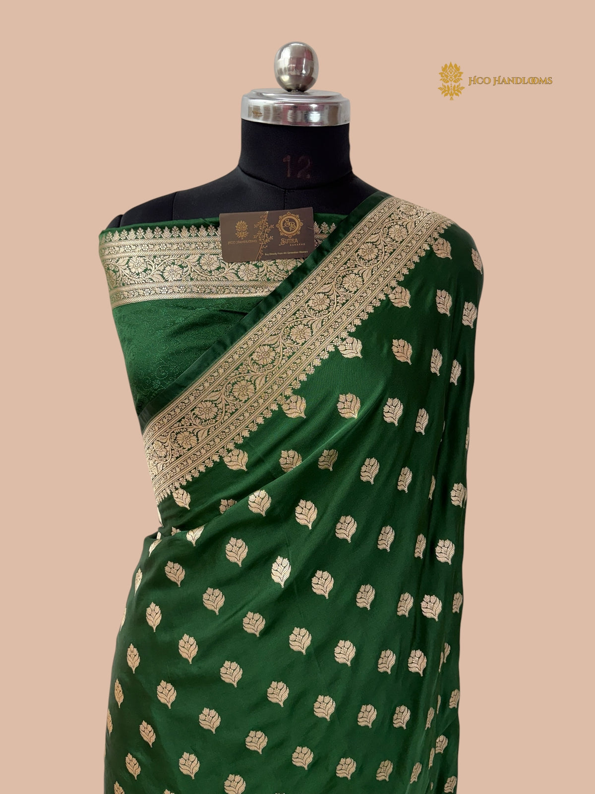 Regal Green Premium Mashru Katan Silk Banarasi Saree - All Over Floral Motifs