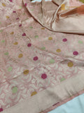 Peach Pure Katan Silk Handloom Banarasi Saree - All Over Meenakari Brocade Jangla
