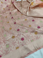 Peach Pure Katan Silk Handloom Banarasi Saree - All Over Meenakari Brocade Jangla