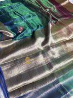 Pure Tissue Silk Plain Multicolour Handloom Banarasi Saree