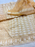 Peach Premium Cotton Jamdani Banarasi Saree - All Over Tanchui Motifs
