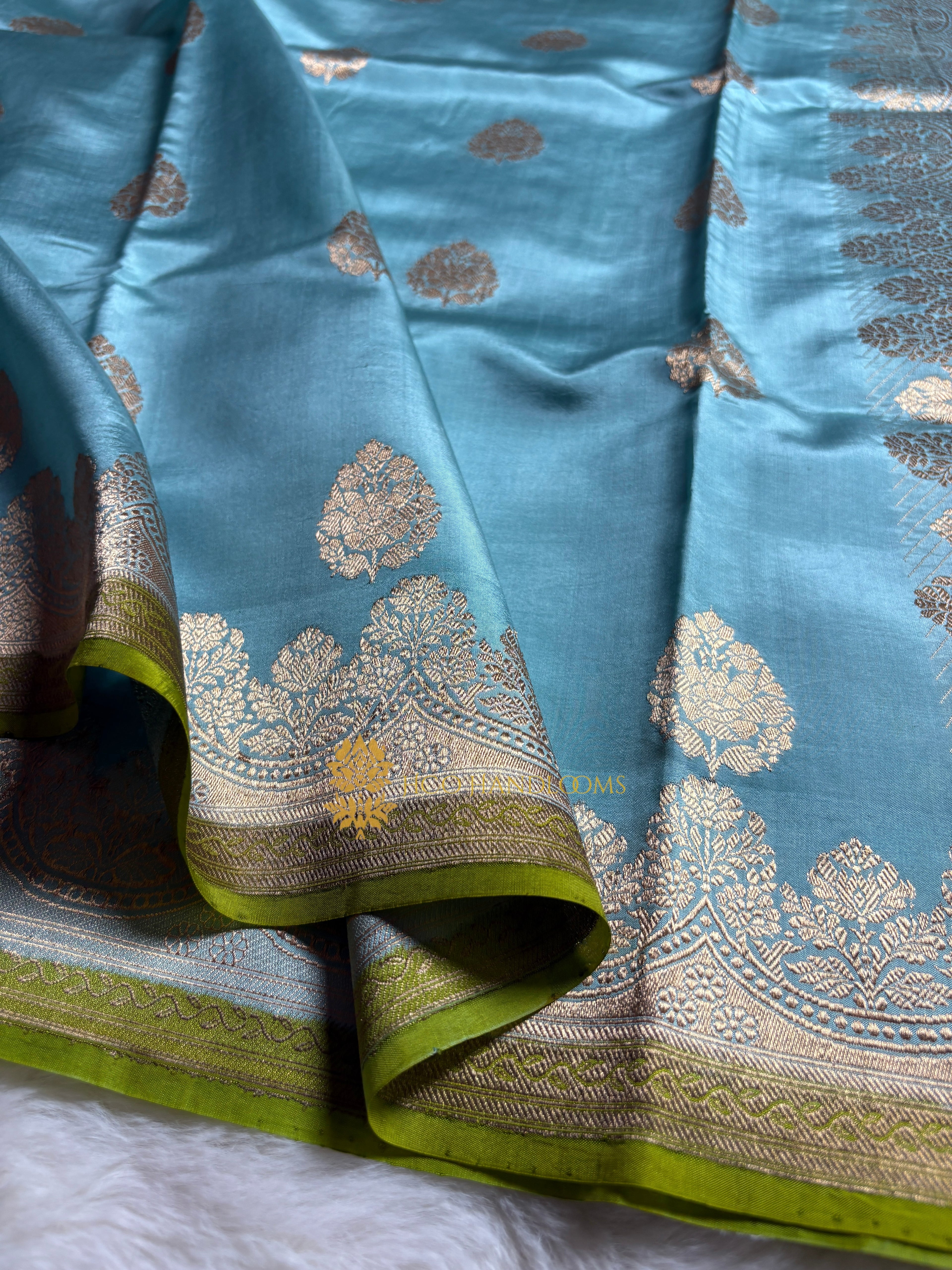 Pure Mango Katan Silk Handloom Banarasi Saree - All Over Kadhua Motifs