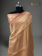 Regal Peach Pure Katan Silk Handloom Banarasi saree - All Over Tanchui Brocade