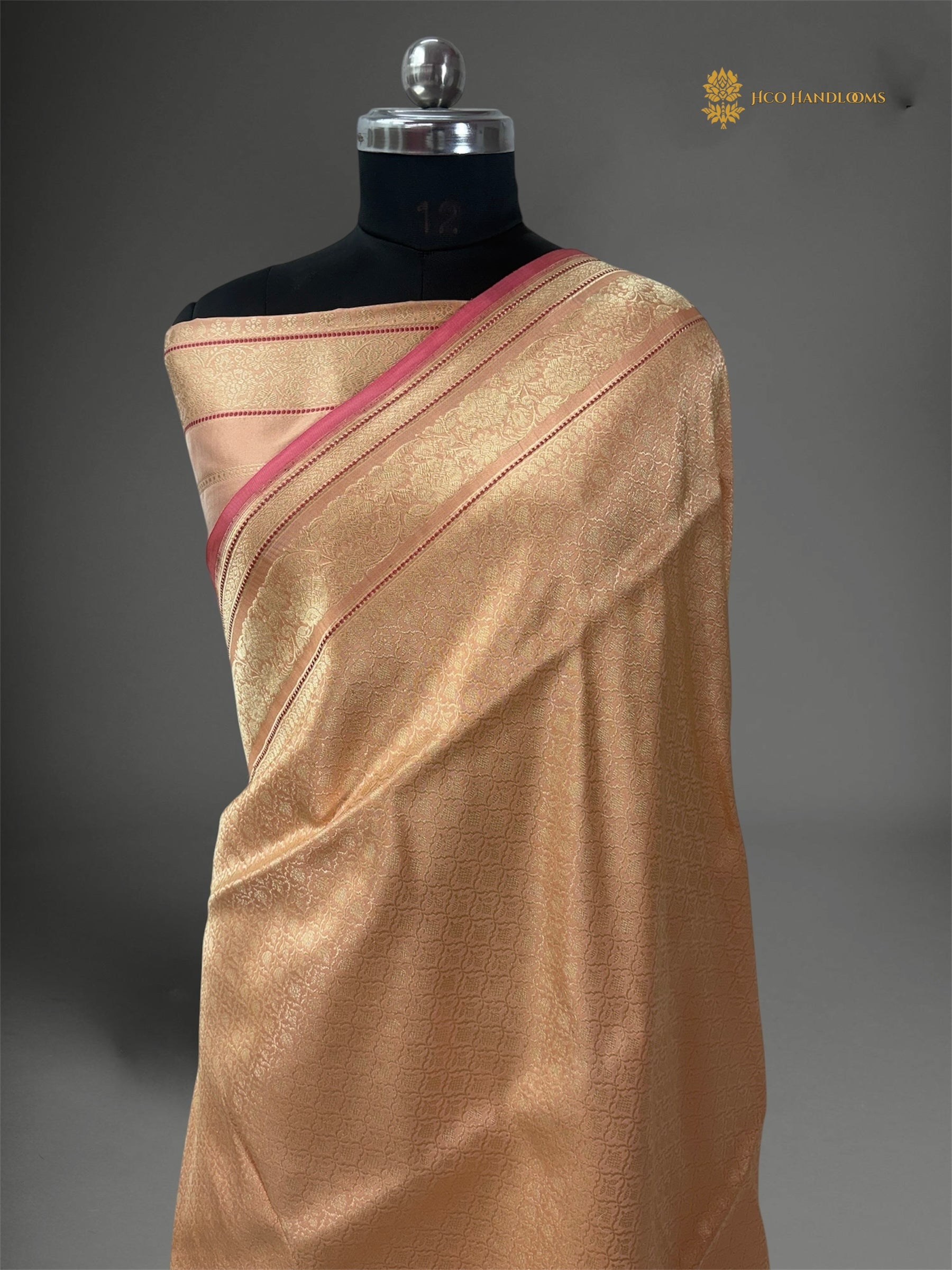 Regal Peach Pure Katan Silk Handloom Banarasi saree - All Over Tanchui Brocade
