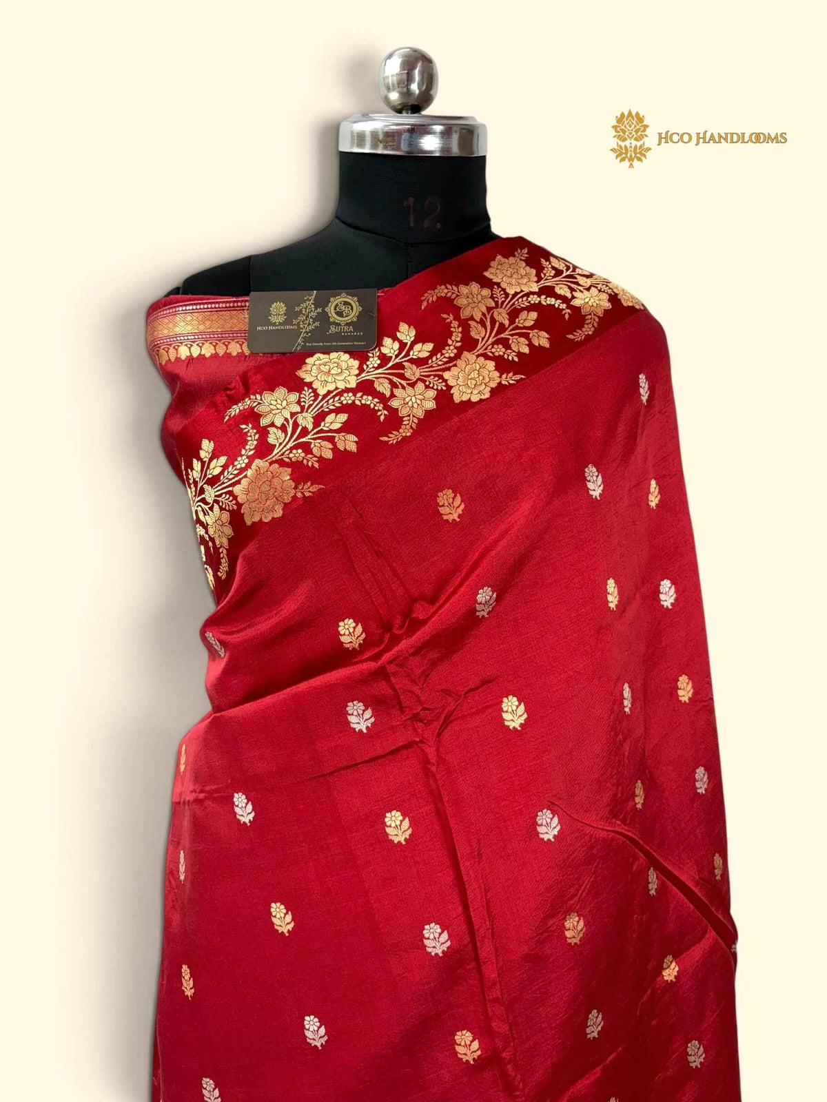 Red Pure Mango Katan Silk Handloom Banarasi Saree - All Over Motifs
