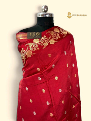 Red Pure Mango Katan Silk Handloom Banarasi Saree - All Over Motifs