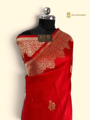 Red Pure Mango Katan Silk Handloom Banarasi Saree - All Over Motifs