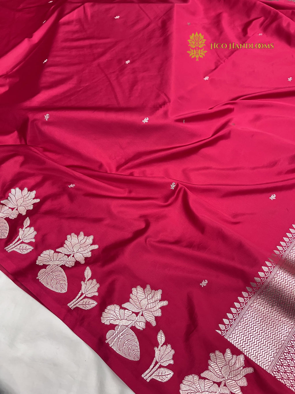 Cherry Red Premium Mashru Katan Silk Banarasi Saree - All Over Small Motifs