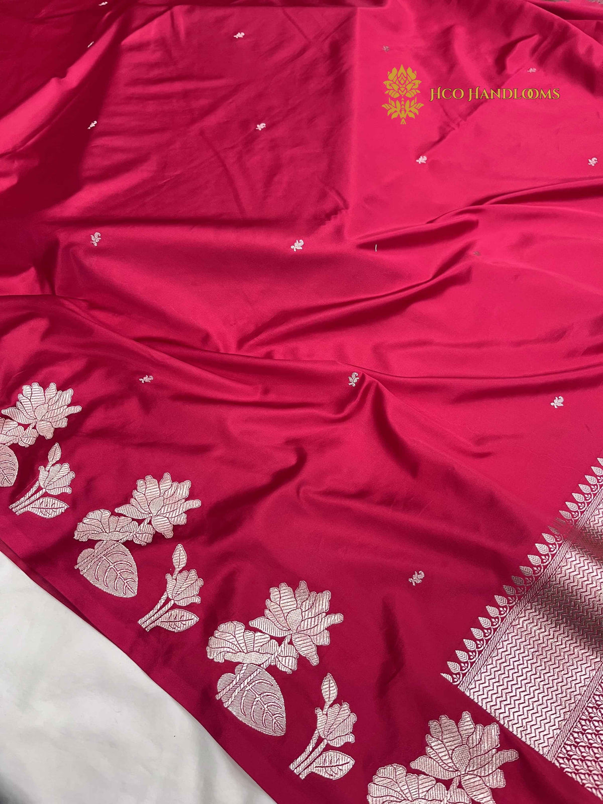 Cherry Red Premium Mashru Katan Silk Banarasi Saree - All Over Small Motifs