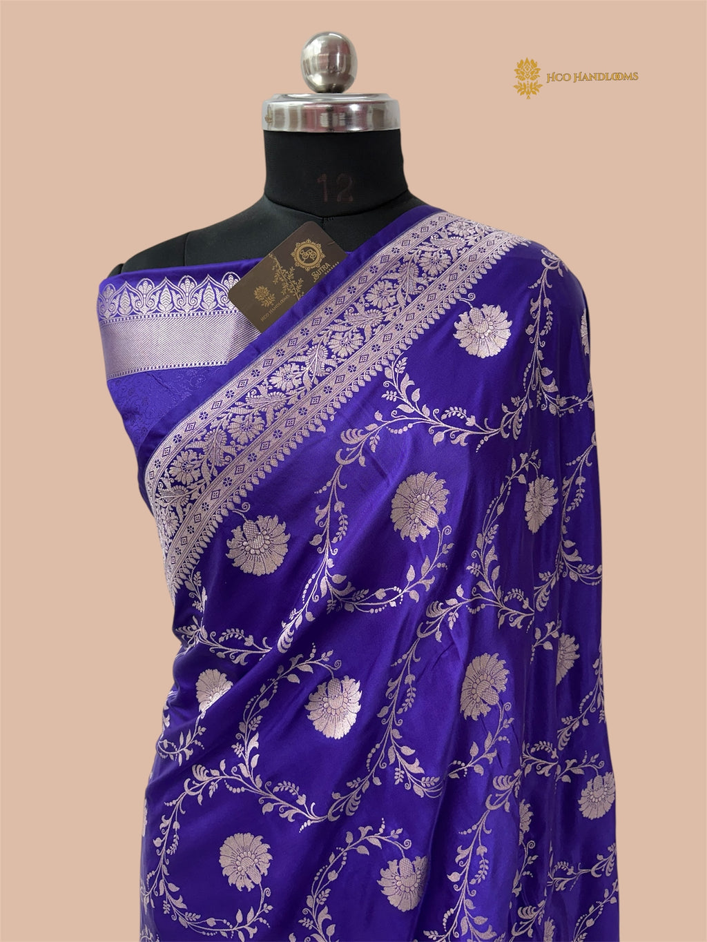 Purple Premium Mashru Katan Silk Floral Jangla Banarasi Saree