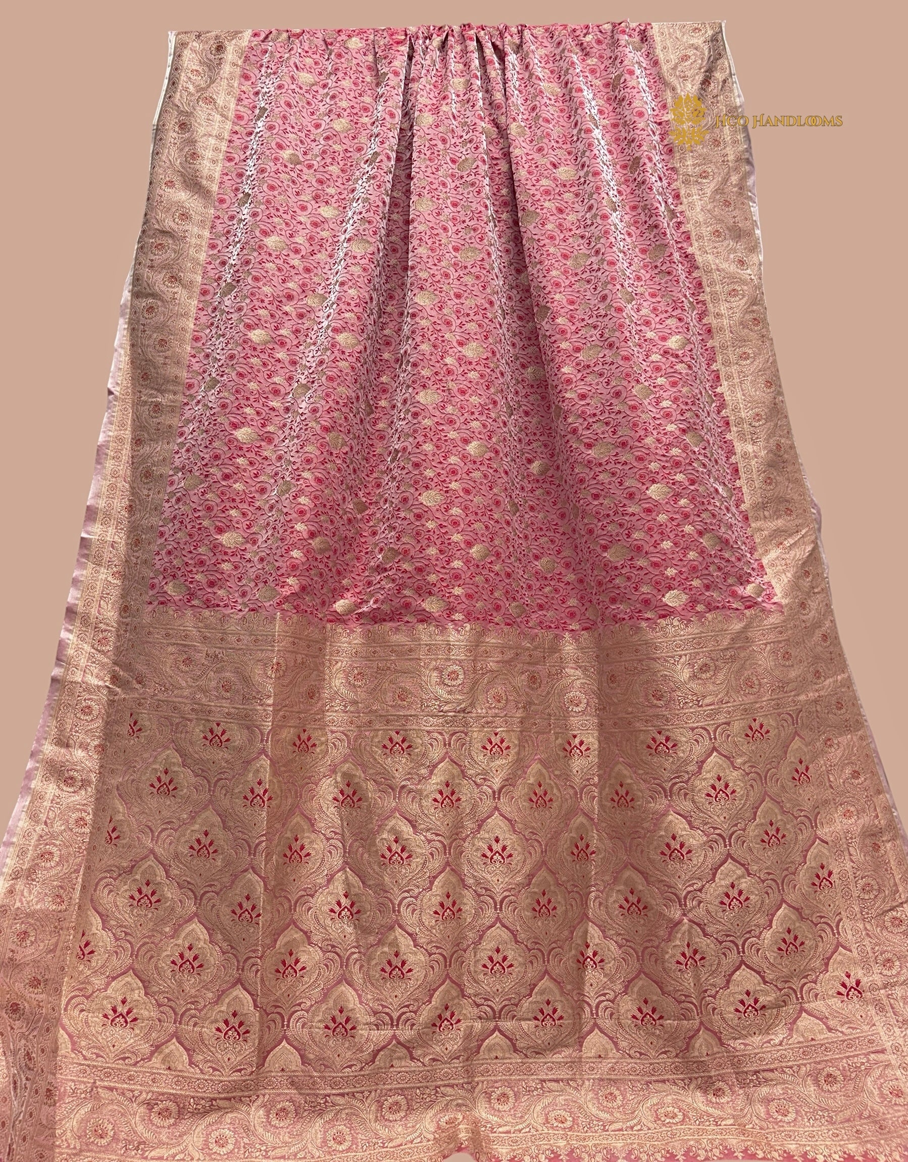 Pink Premium Mashru Katan Silk Tanchui Brocade Banarasi Saree