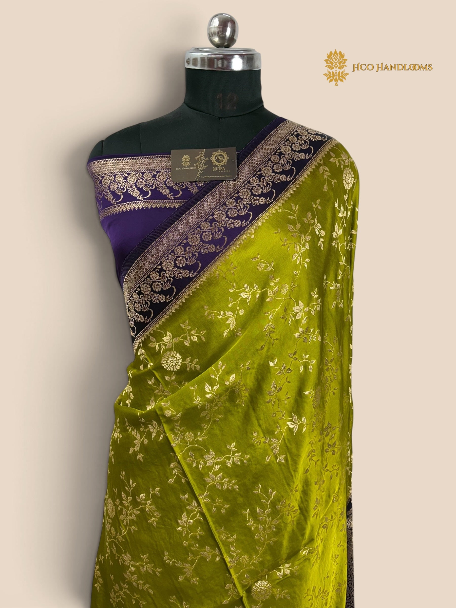 Premium Mashru Crepe Silk Banarasi Saree - All Over Floral Jaal