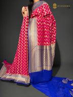 Pure Khaddi Georgette Silk Handloom Banarasi Saree With Zig-Zag Design