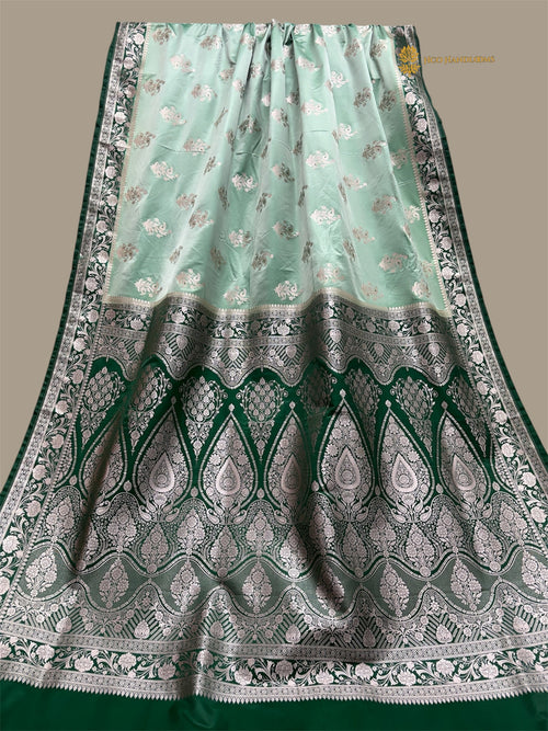 Light Green Contrast Premium Mashru Katan SIlk Banarasi Saree - All Over Meenakari Motifs