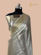 Silver Pure Molten Tissue Silk Tanchui Brocade Handloom Banarasi Saree