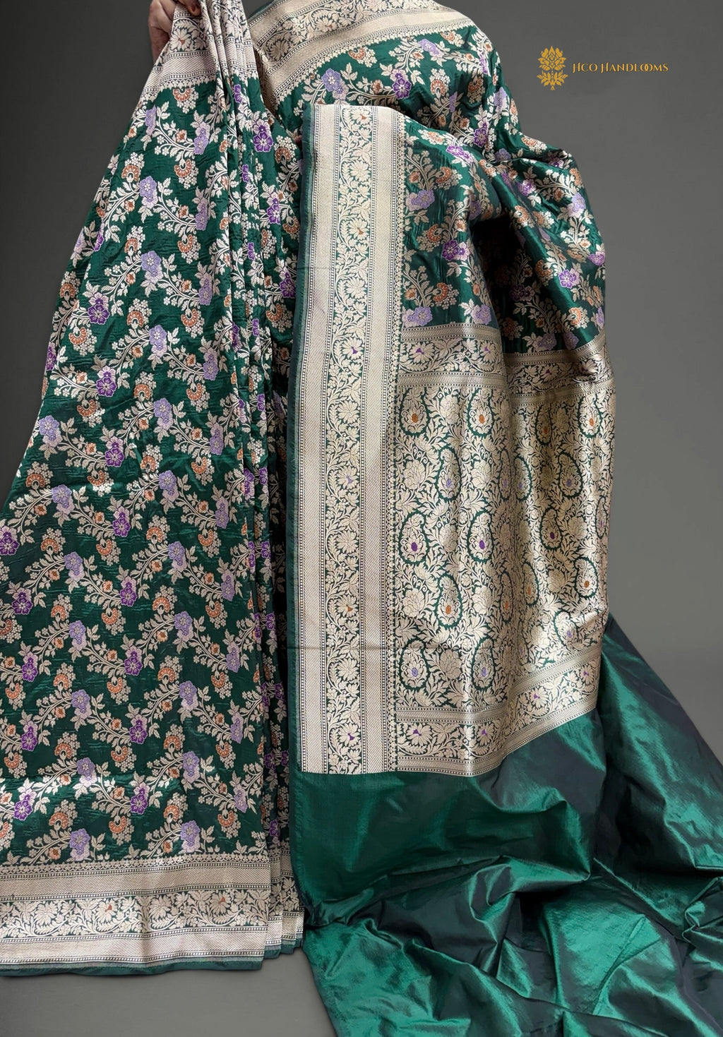 Regal Pure Katan Silk Handloom Banarasi Saree - All Over Jaal Work With Meenakari