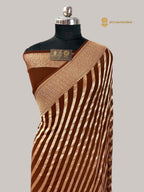 Brown Pure Khaddi Georgette Silk handloom Banarasi Saree - Water Zari