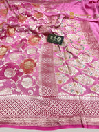 Pink Pure Khaddi Georgette Silk  Rangkat Handloom Banarasi Saree - Water Zari