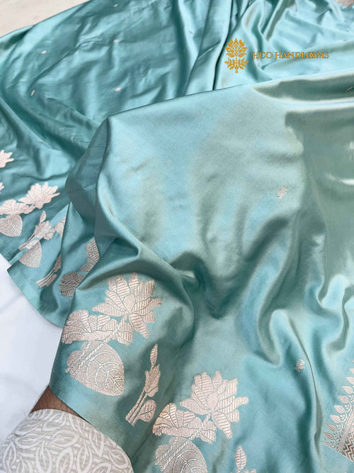 Light Blue Premium Mashru Katan Silk Banarasi Saree - All Over Smnall Motifs