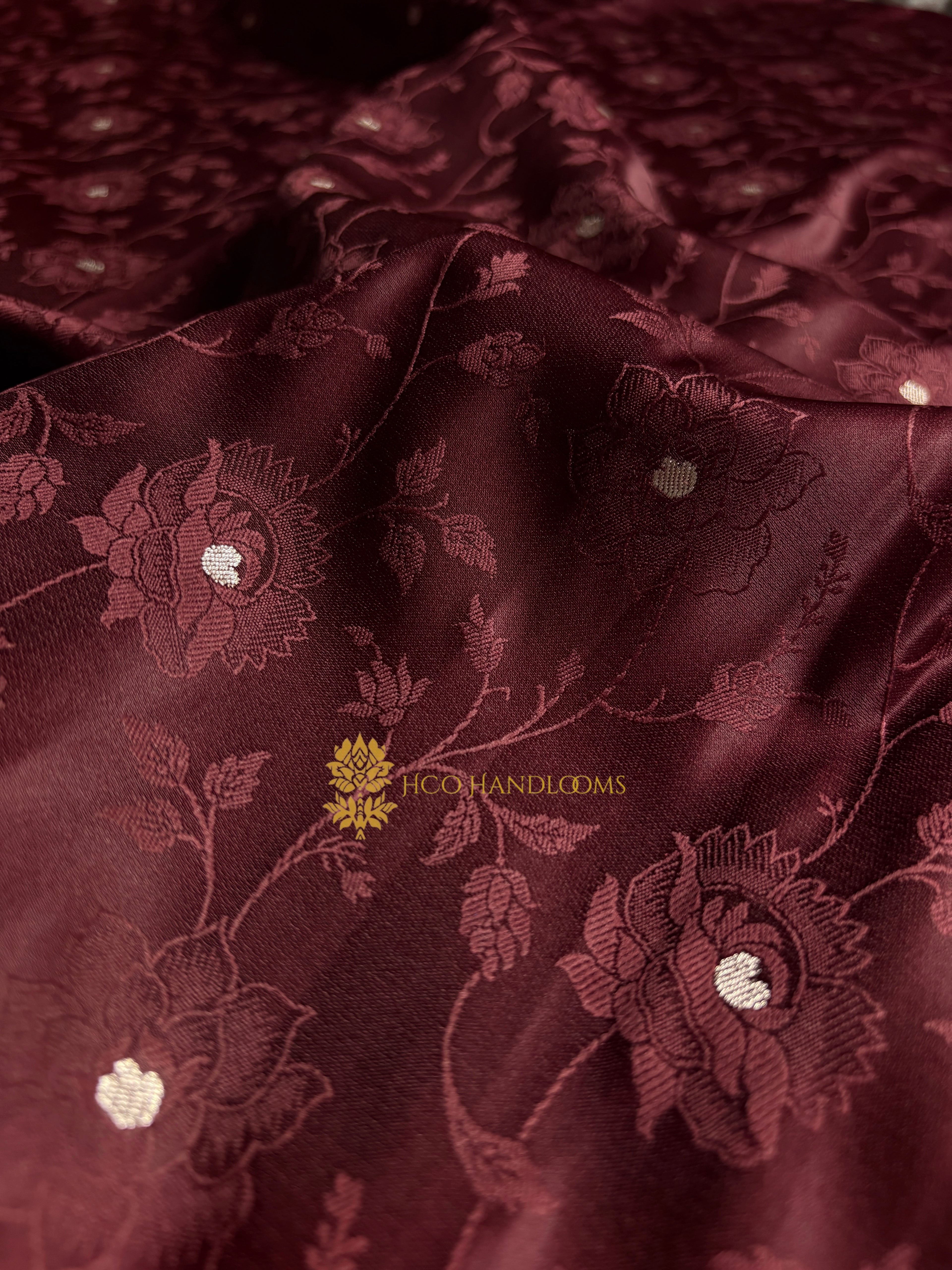 Premium Mashru Katan Silk Banarasi Saree With Tanchui Brocade Floral Motifs