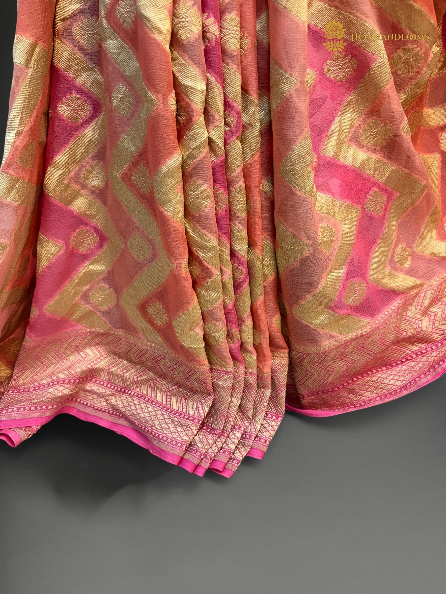 Pure Khaddi Georgette Silk Handloom Banarasi Saree - All Over Zig-Zag Rangkat