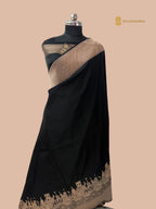 Regal Black Premium Mashru Katan Silk Banarasi Saree - Ganga Ghat Design