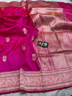 Rani Pink Pure Katan Silk Handloom banarasi saree - All Over Kadhua Motifs