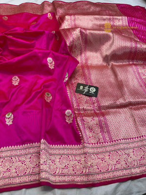 Rani Pink Pure Katan Silk Handloom banarasi saree - All Over Kadhua Motifs