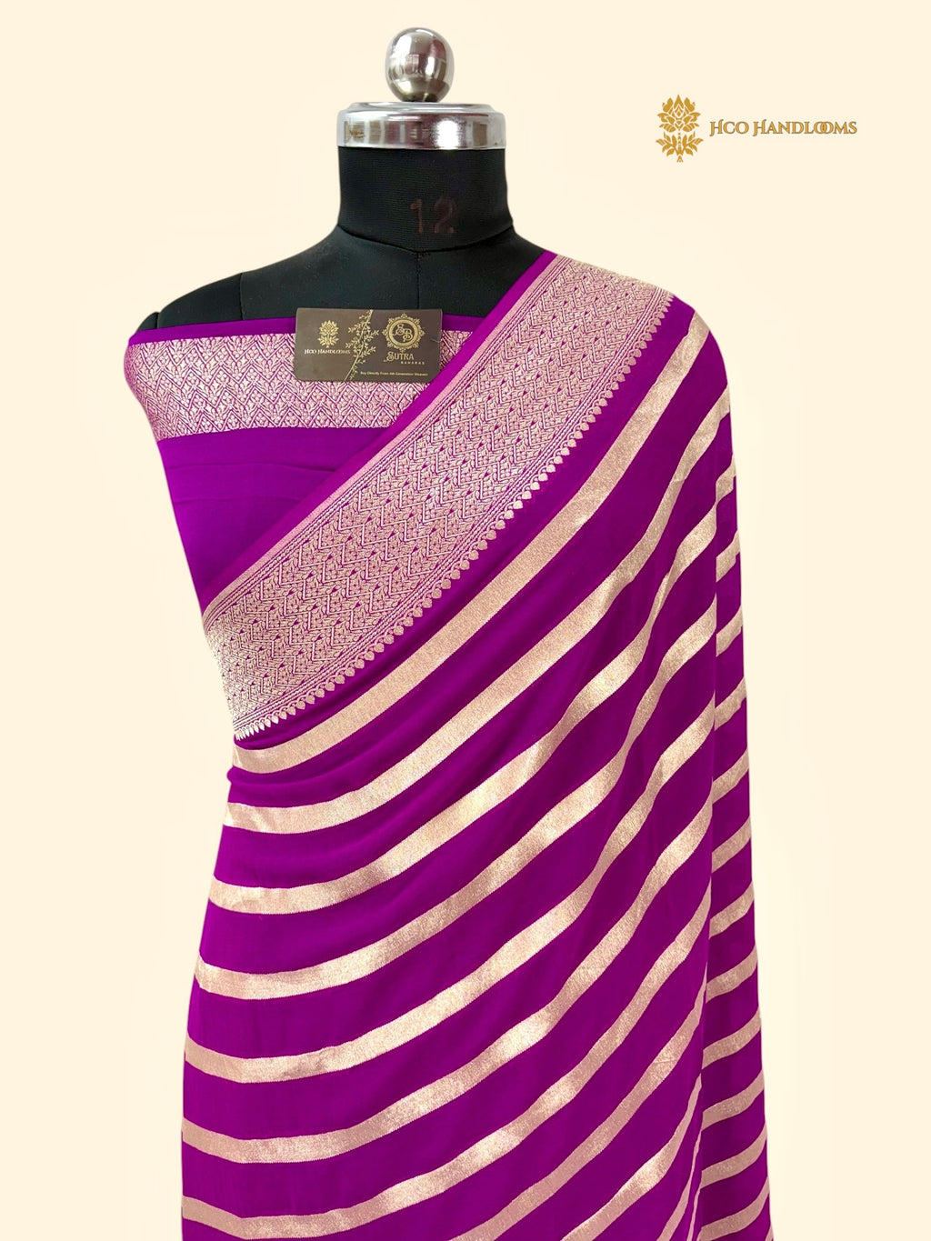 Purple Pure Khaddi Georgette Silk Handloom Banarasi Saree