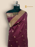 Regal Wine Pure Katan Silk Handloom Banarasi Saree - All Over Kadhua Motifs