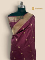 Regal Wine Pure Katan Silk Handloom Banarasi Saree - All Over Kadhua Motifs