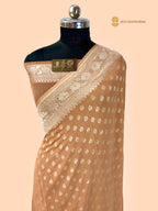 Peach Pure Khaddi Georgette Silk Handloom Banarasi Saree