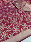 Rani Pink Pure Katan Silk Handloom Banarasi Saree - All Over Meenakari Brocade Jangla
