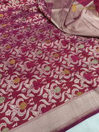 Rani Pink Pure Katan Silk Handloom Banarasi Saree - All Over Meenakari Brocade Jangla