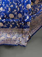 Pure Katan Silk Handloom Banarasi Saree - All Over Floral Jangla