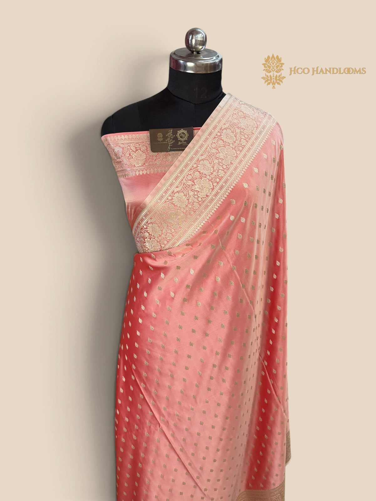 Peach Premium Mashru Katan Silk Banarasi Saree - All Over Small Motifs