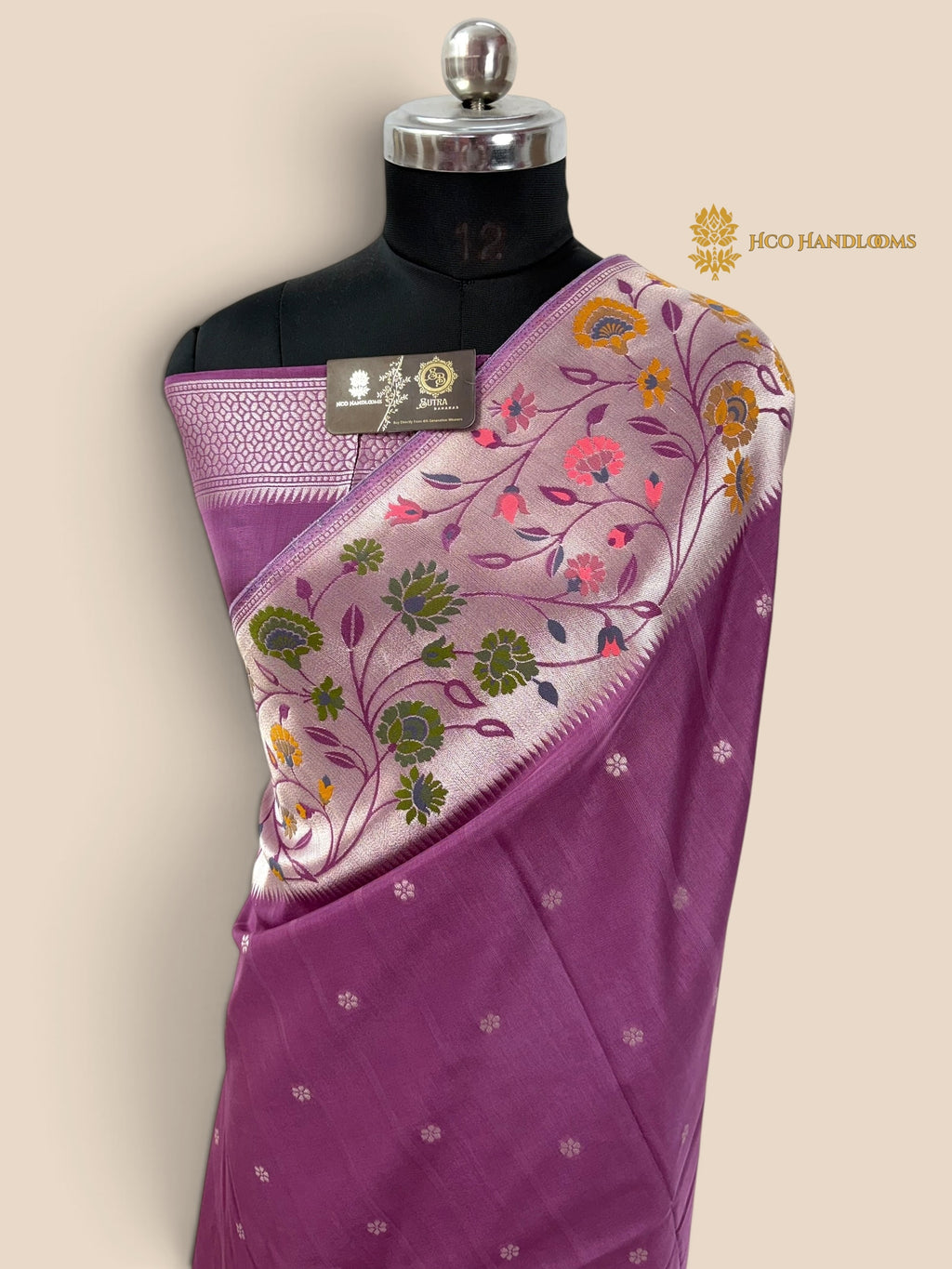 Pastel Purple Matka Tussar Silk Banarasi Saree - All Over Motifs & Paithani