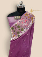 Pastel Purple Matka Tussar Silk Banarasi Saree - All Over Motifs & Paithani