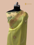 Fresh Lemon Pink Pure Kora Silk Handloom Banarasi Saree - All Over Sona & Roopa Kadua Motifs