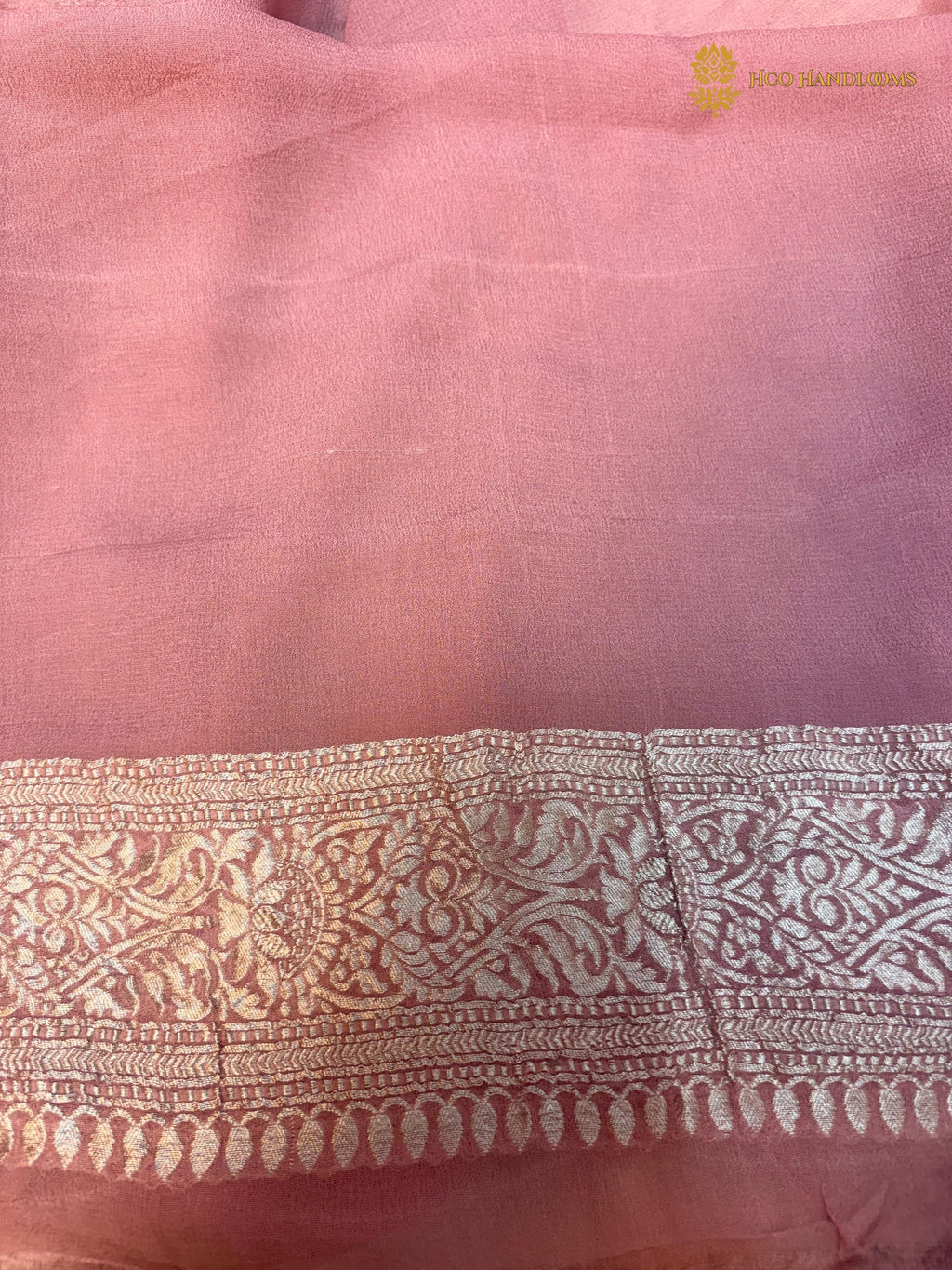 Pure Khaddi Georgette Silk Handloom Banarasi Saree With Red & Light Pink Contrast