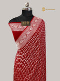 Red Pure Khaddi Georgette Silk handloom Banarasi Saree - Water Zari