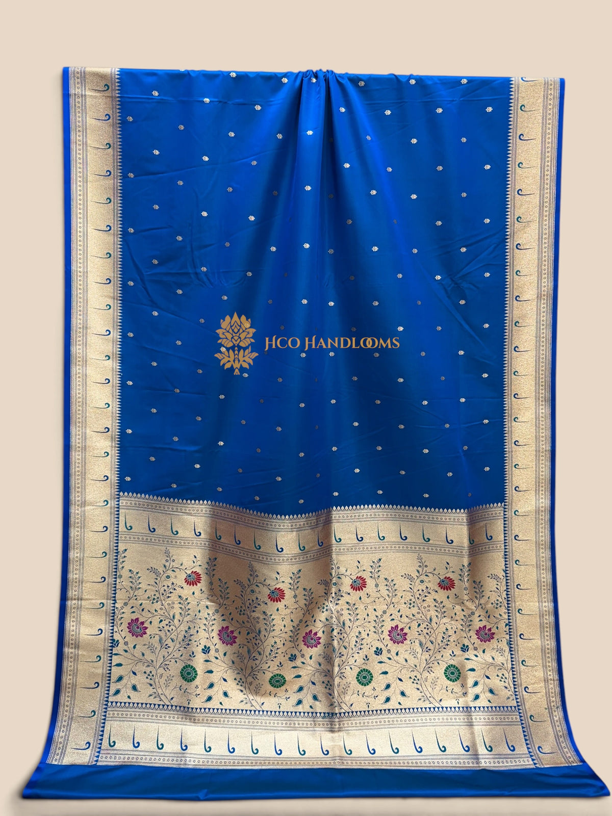 Blue Premium Mashru Katan Satin Silk Banarasi Saree - All Over Motifs
