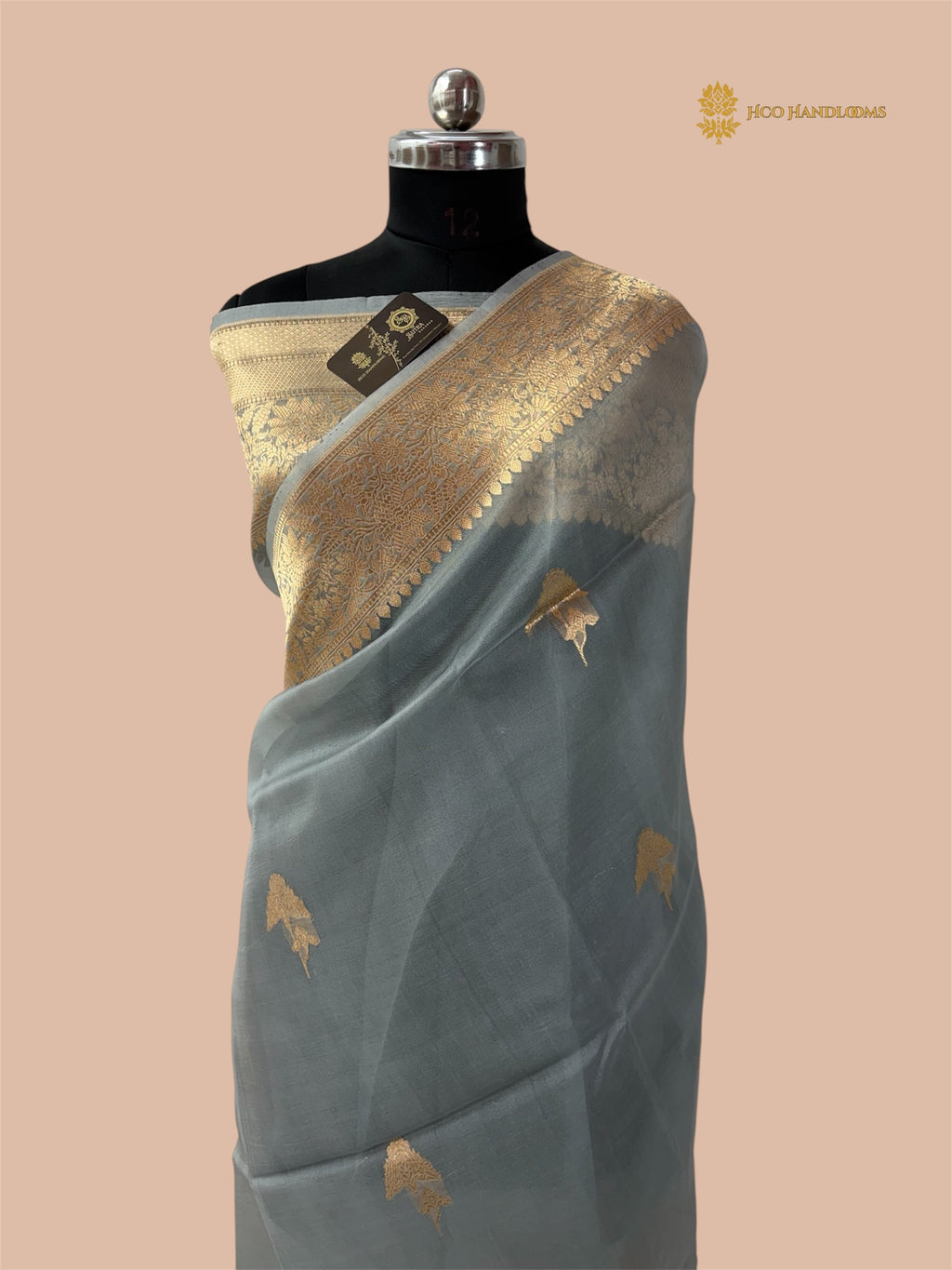 Dull Blue Pure Kora Silk Handloom Banarasi Saree - All Over Kadua Motifs