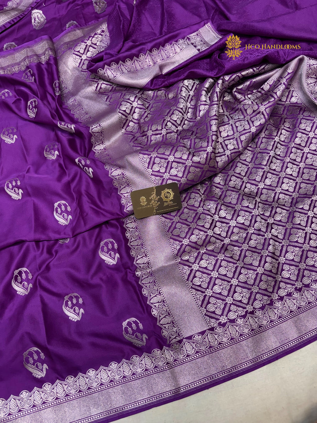 Purple Premium Mashru Katan Silk Banarasi Saree - Floral Motifs
