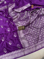 Purple Premium Mashru Katan Silk Banarasi Saree - Floral Motifs