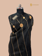 Jet black Pure Kora Silk Handloom Banarasi Saree - All Over Stripes