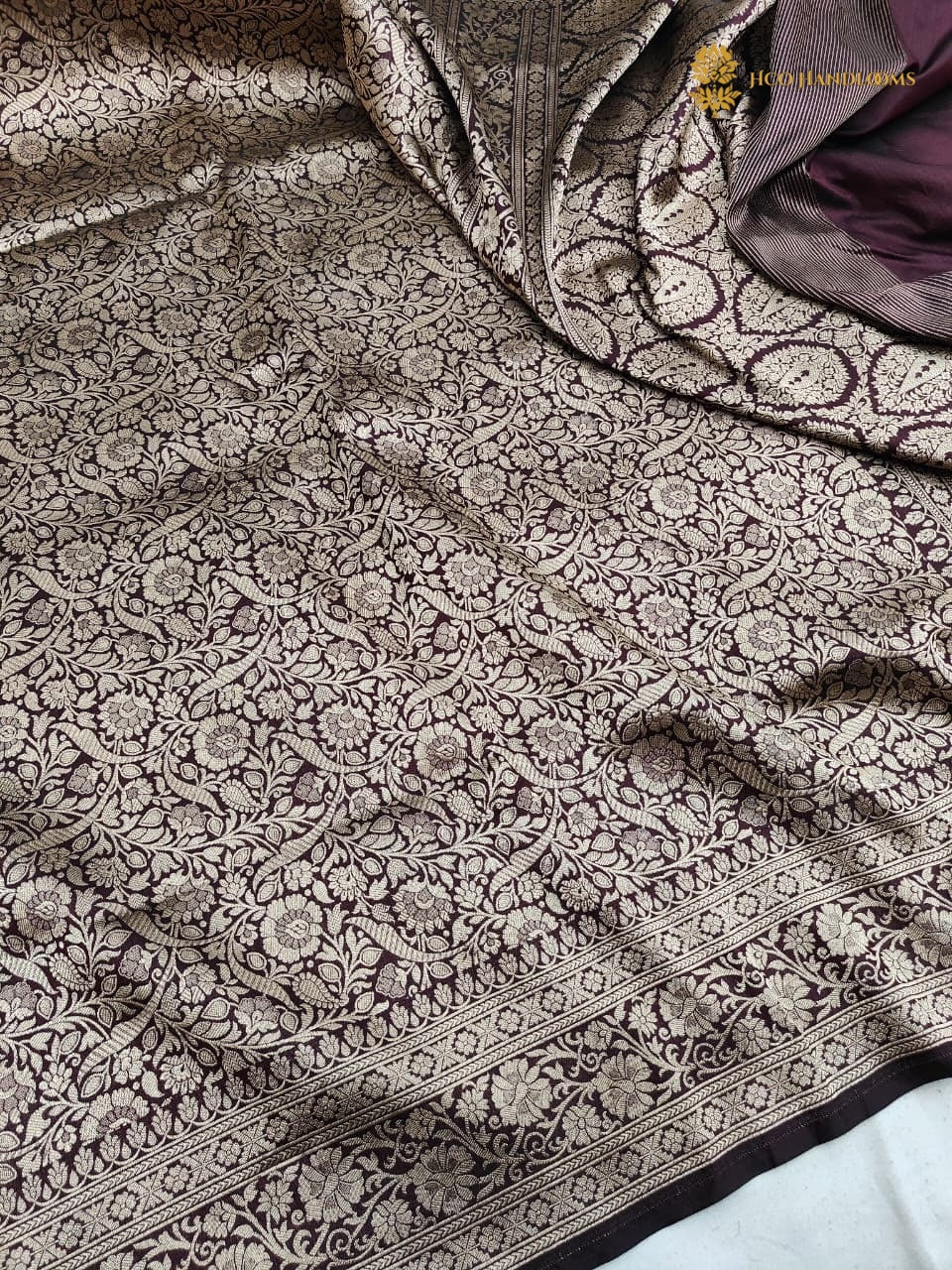 Deep Wine Pure Katan Silk Handloom Banarasi Saree - All Over Tanchui Brocade