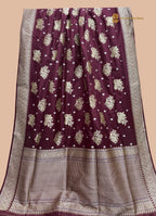 Regal Wine Pure Katan Silk Handloom Banarasi Saree - All Over Meenakari Kadhua Motifs