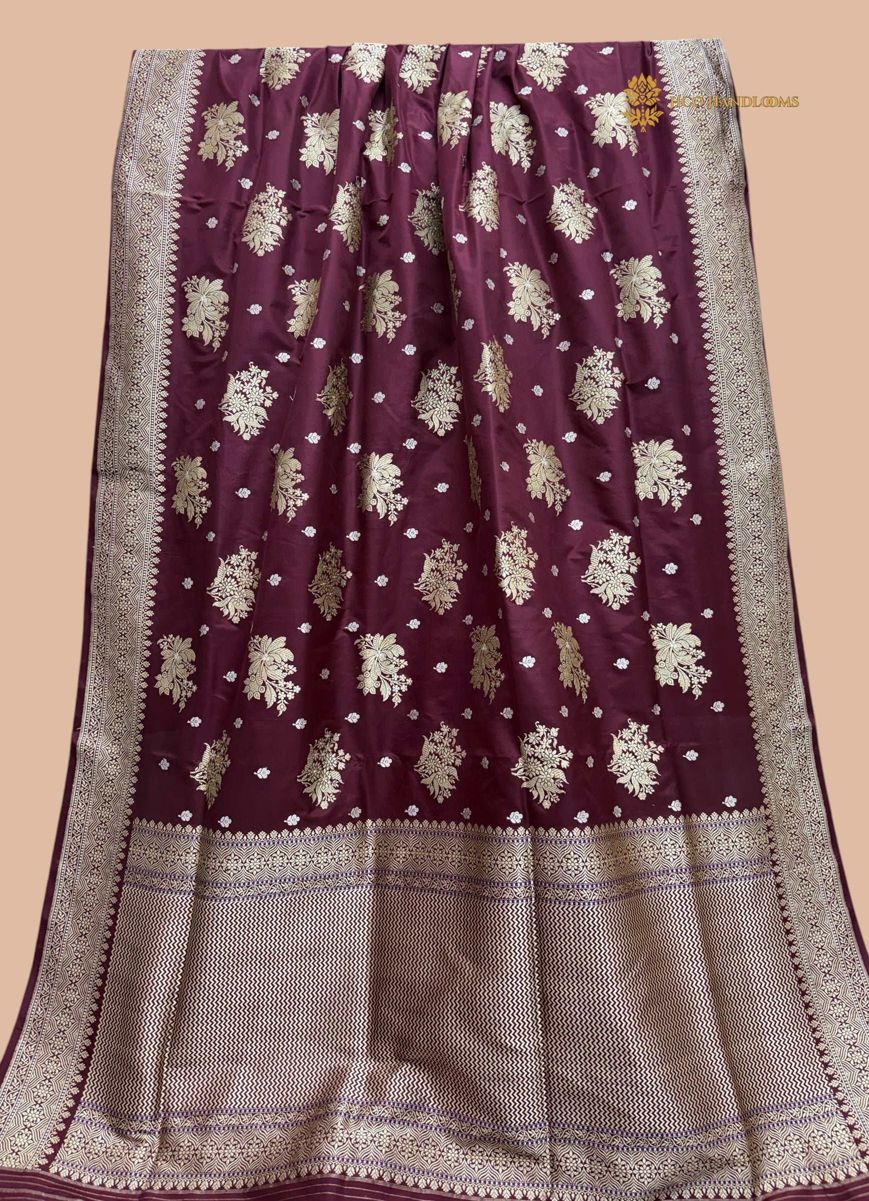 Regal Wine Pure Katan Silk Handloom Banarasi Saree - All Over Meenakari Kadhua Motifs